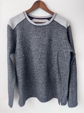 Gray Heathered Pullover Sweatshirt Long Sleeve Red Stitch Detail Large